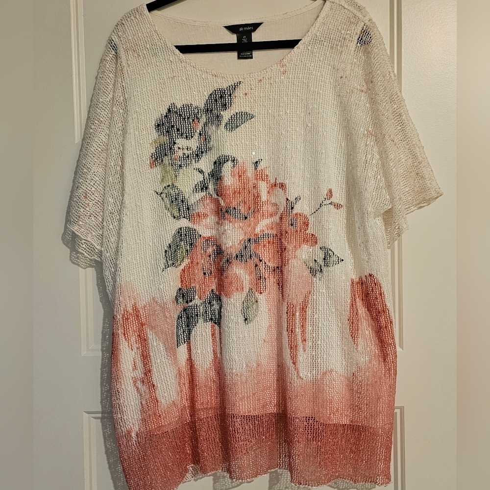 Ali Miles Women's Short Sleeve Flowered Tunic sz 2x